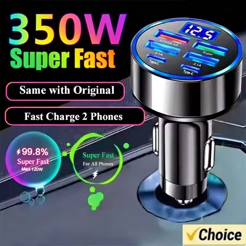 350W Car Charger USB PD QC3.0 C Phone Type Adapter for Iphone Samsung Huawei